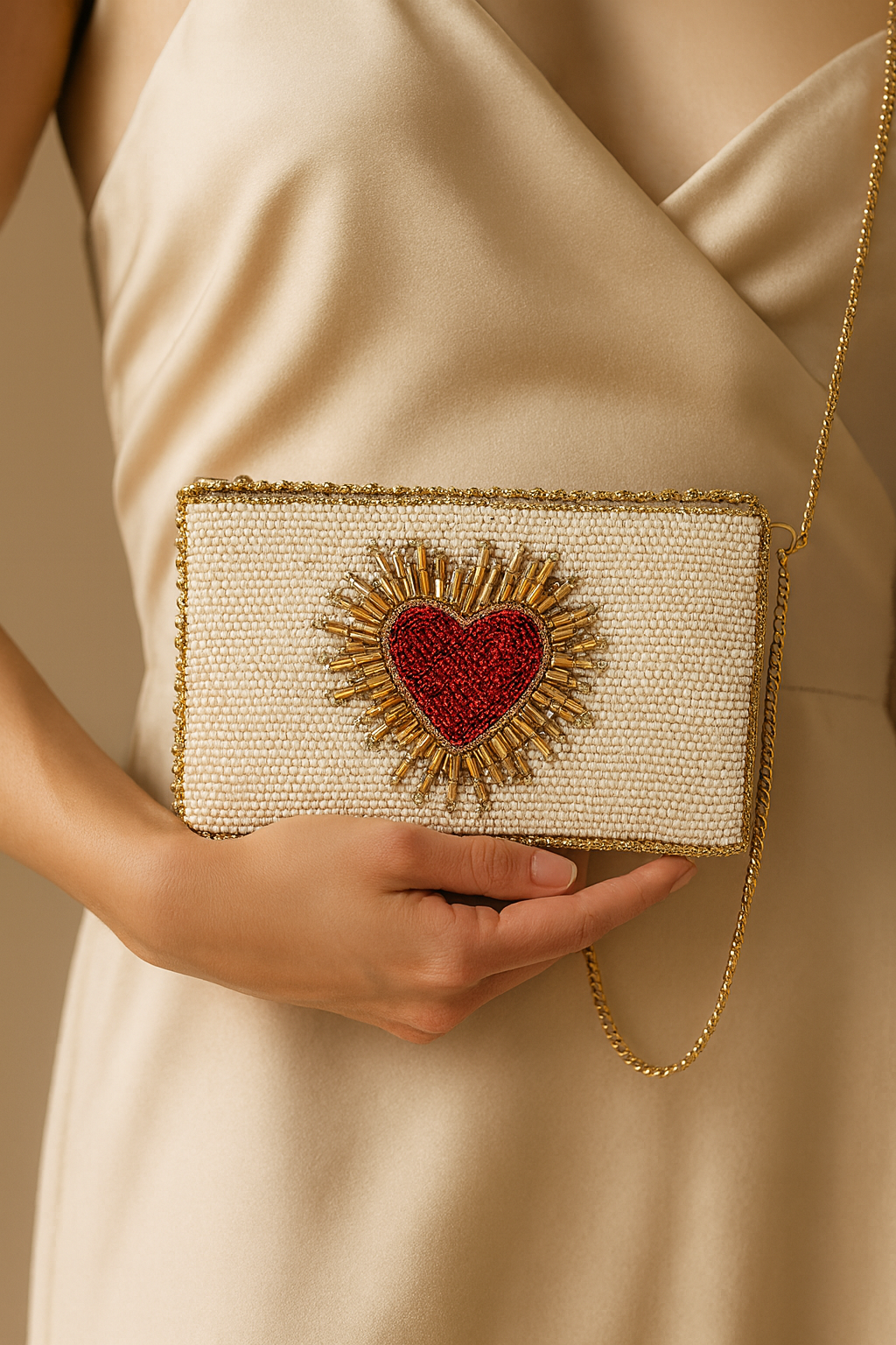 Beaded Sacred Heart Crossbody Purse