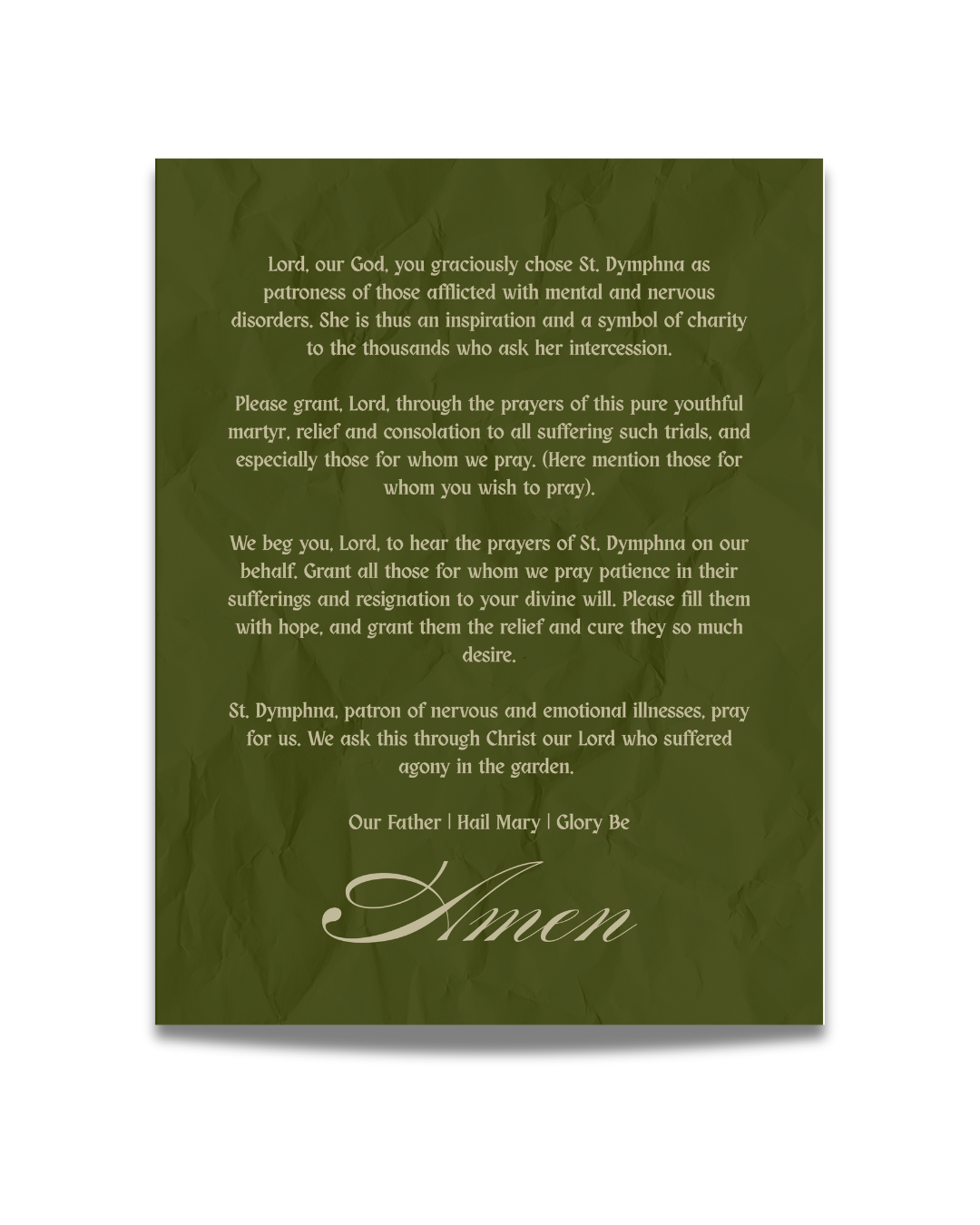 St. Dymphna, Patron Saint of Those Suffering Mental Afflictions Novena Prayer Card