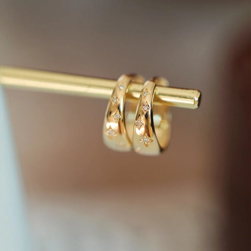 Our Lady of Guadalupe Gold Star Huggie Hoop Earrings in 925 Sterling