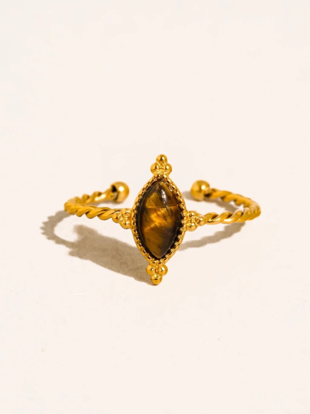 Saint Joseph 18K Gold Non-Tarnish Brown Gemstone Adjustable Ring