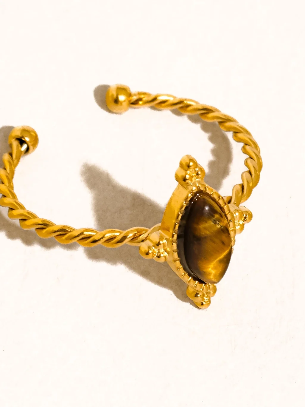 Saint Joseph 18K Gold Non-Tarnish Brown Gemstone Adjustable Ring