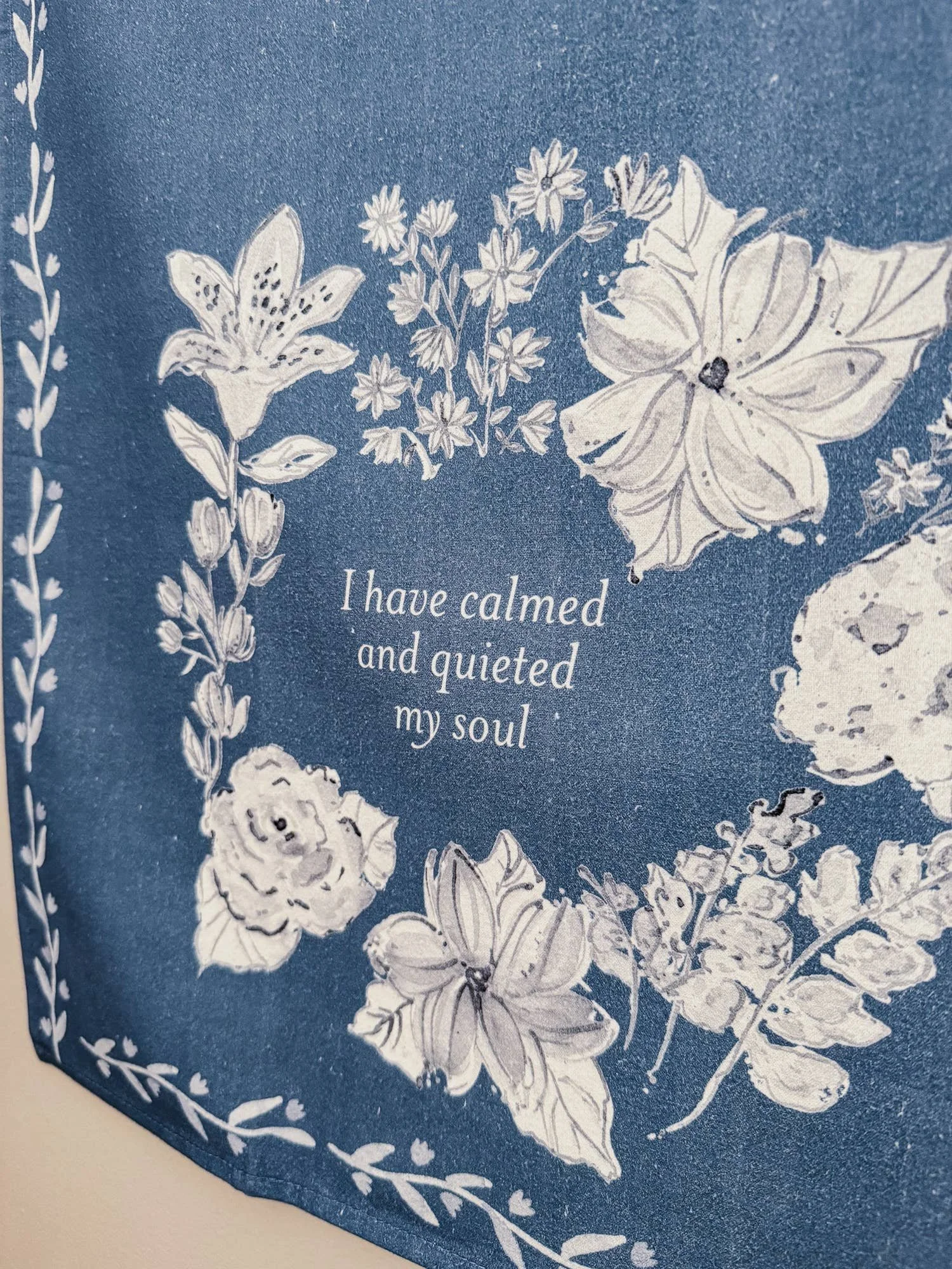 Psalm 131 Floral Kitchen Tea Towel | Blue & White