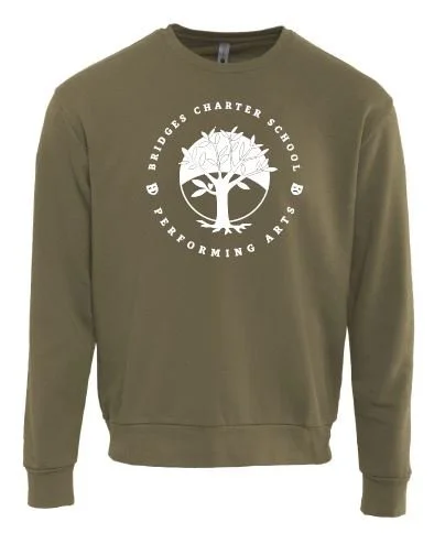 Bridges Performing Arts military green crewneck fleece - 2024.JPG