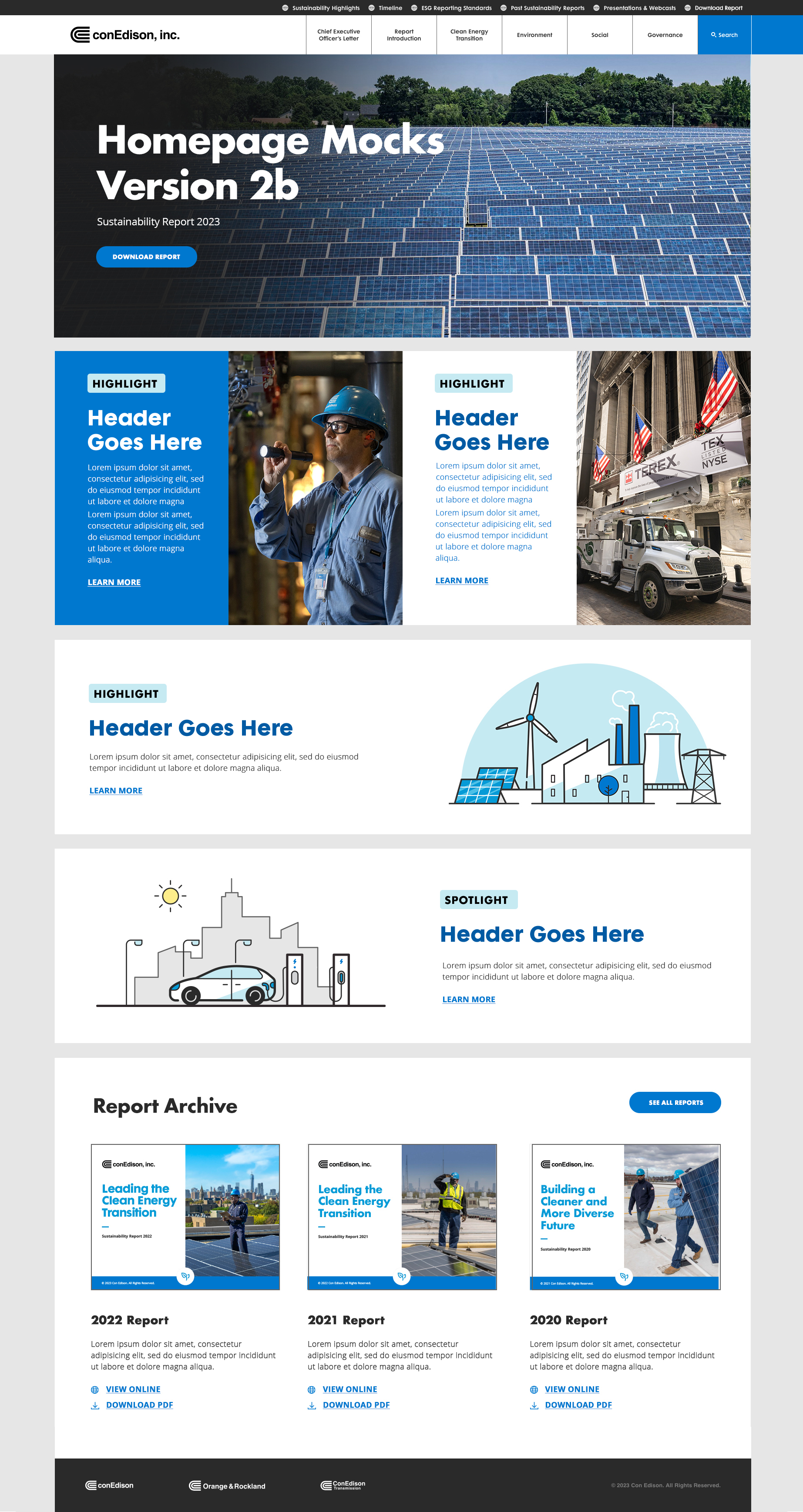 ConEd 2023 Sustainability Report — homepage design mock by Joanne Lee