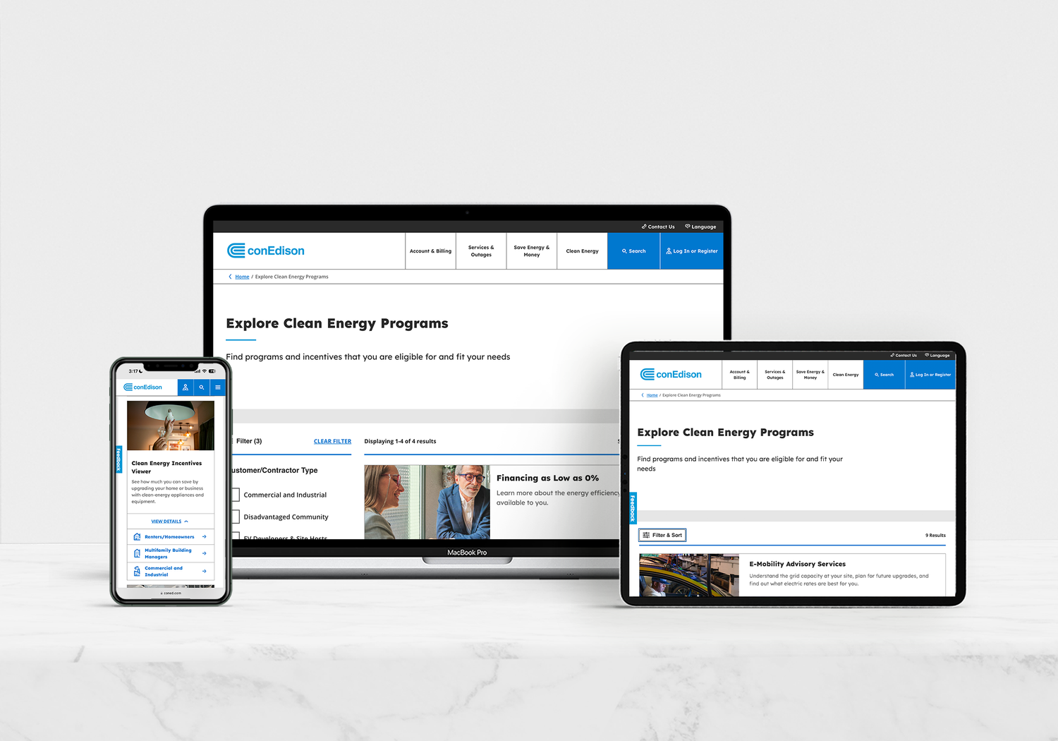 Final shipped Con Edison CARE platform across devices