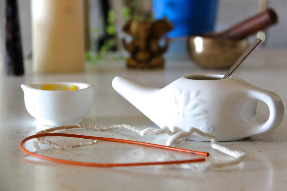 Two sutras - (a rubber one for practice and a cotton one for getting serious), a little ghee, a Neti Pot with purified water and non-iodised salt with no caking agents or additives. 