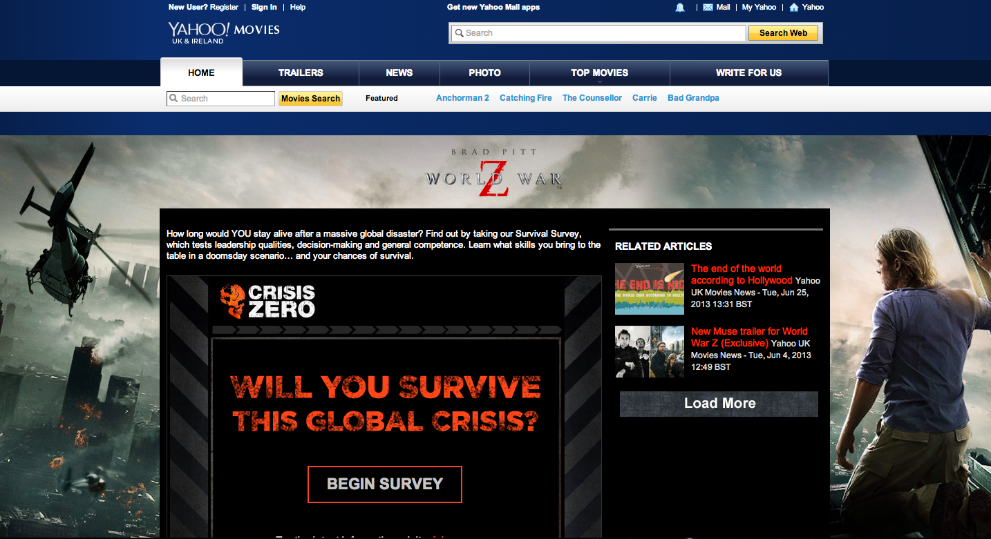 Quiz hosted on Yahoo Movies to promote World War Z.