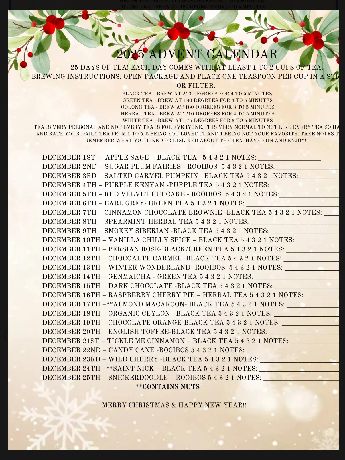 2025 Advent Tea Calendar Pre-Sale