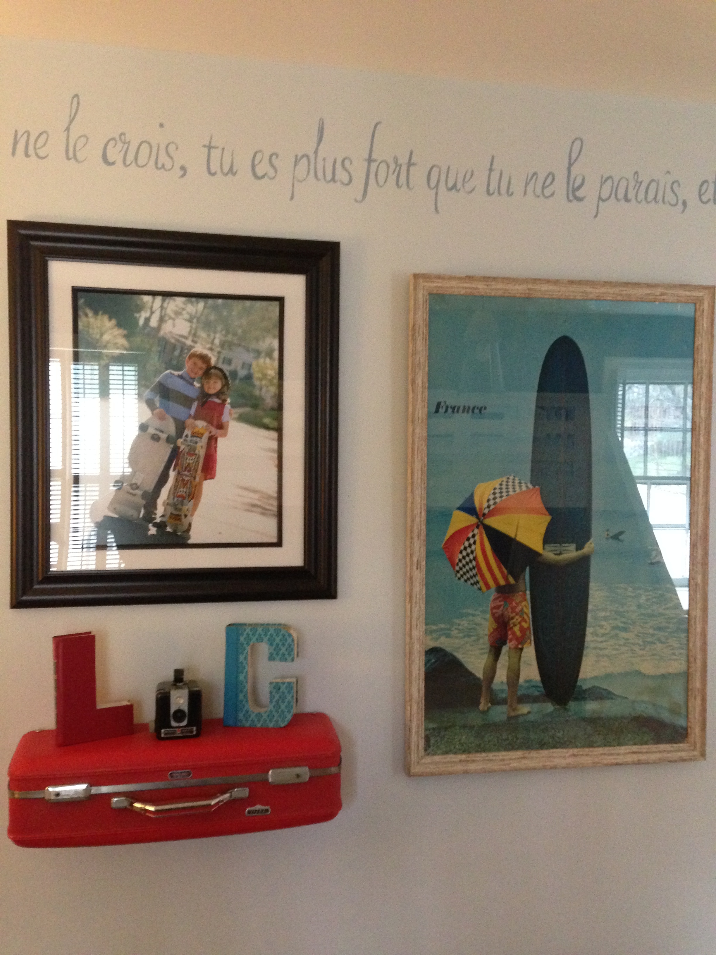  Found accessories and framed pieces to help pull together this brother and sister's room. Completed full room design. 