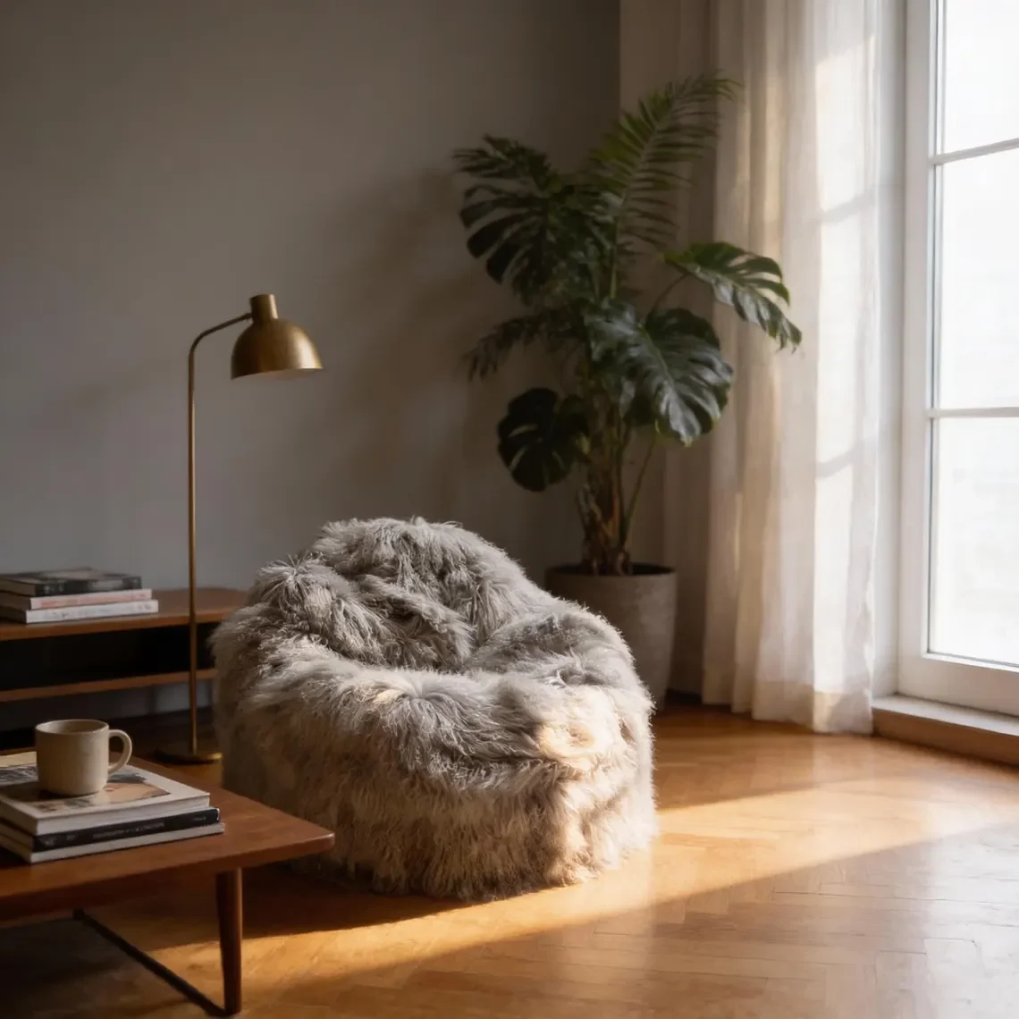Tibetan Lamb Bean Bag Chair ⎻ Grey