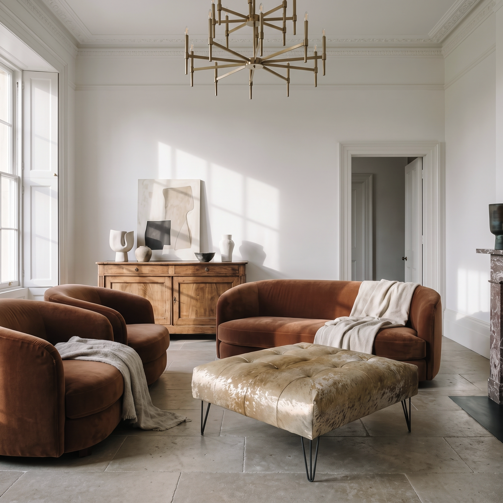 Hytower Cowhide Ottoman ⎻ Gold Metallic