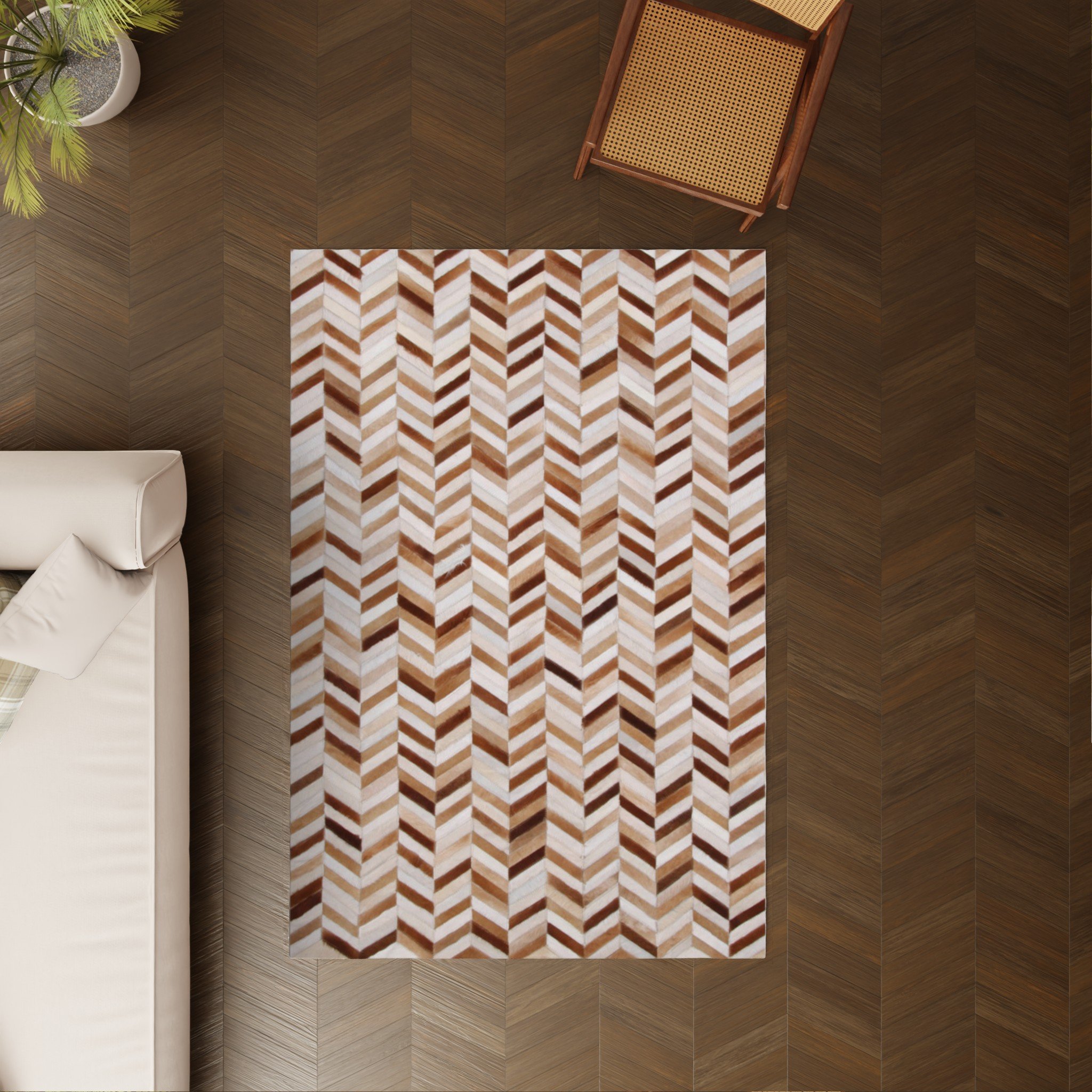 Gambrell Renard Chevron Pattern Cowhide Rug