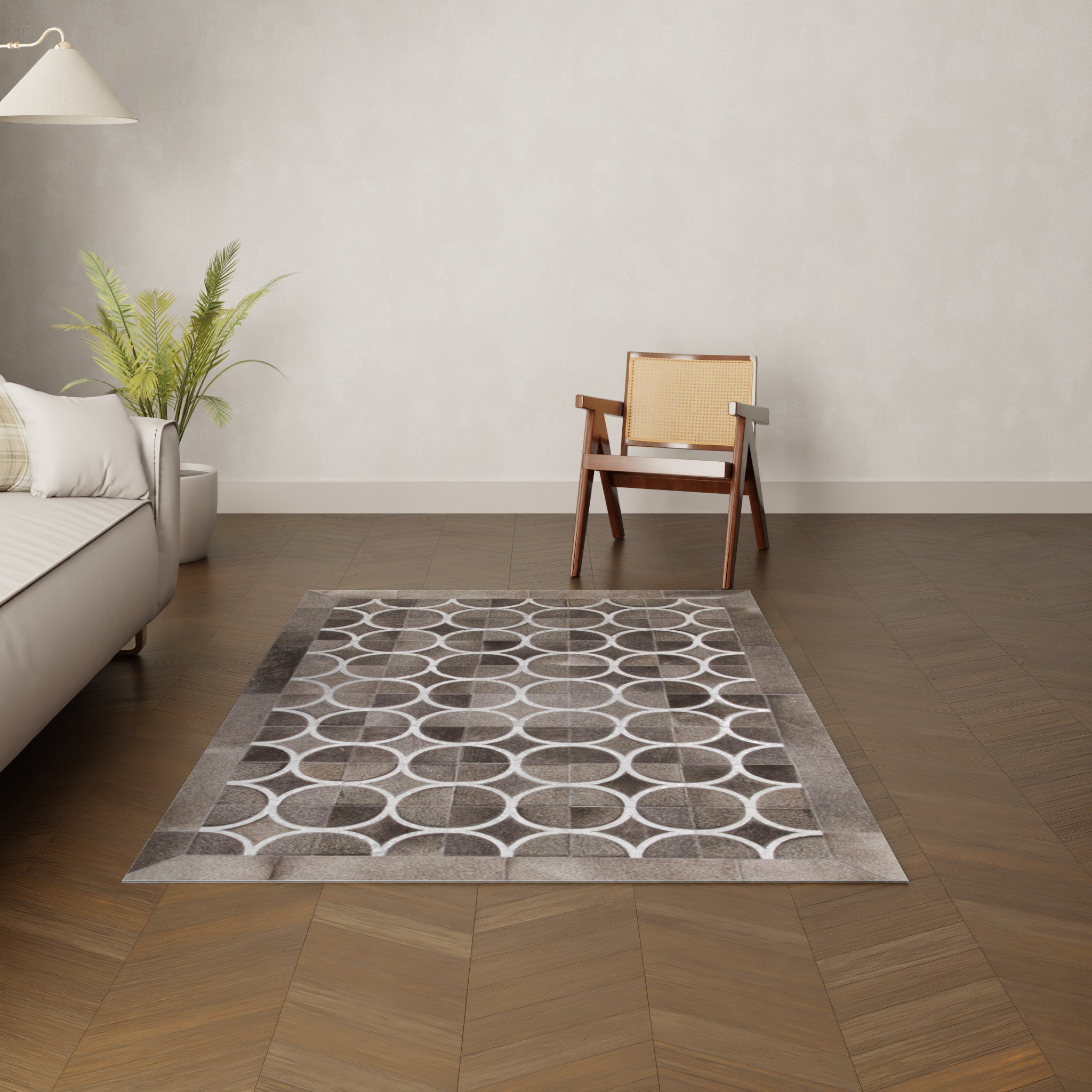 Gambrell Renard Grey White Circles Cowhide Rug