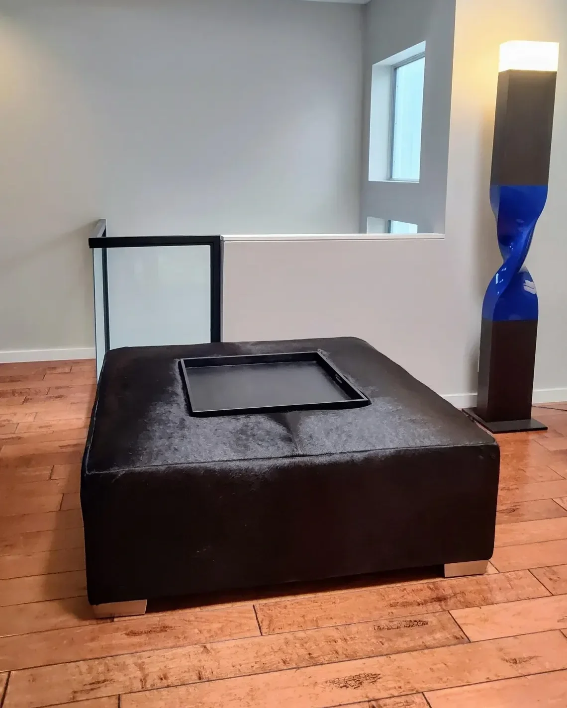 Chicago Black Cowhide Ottoman
