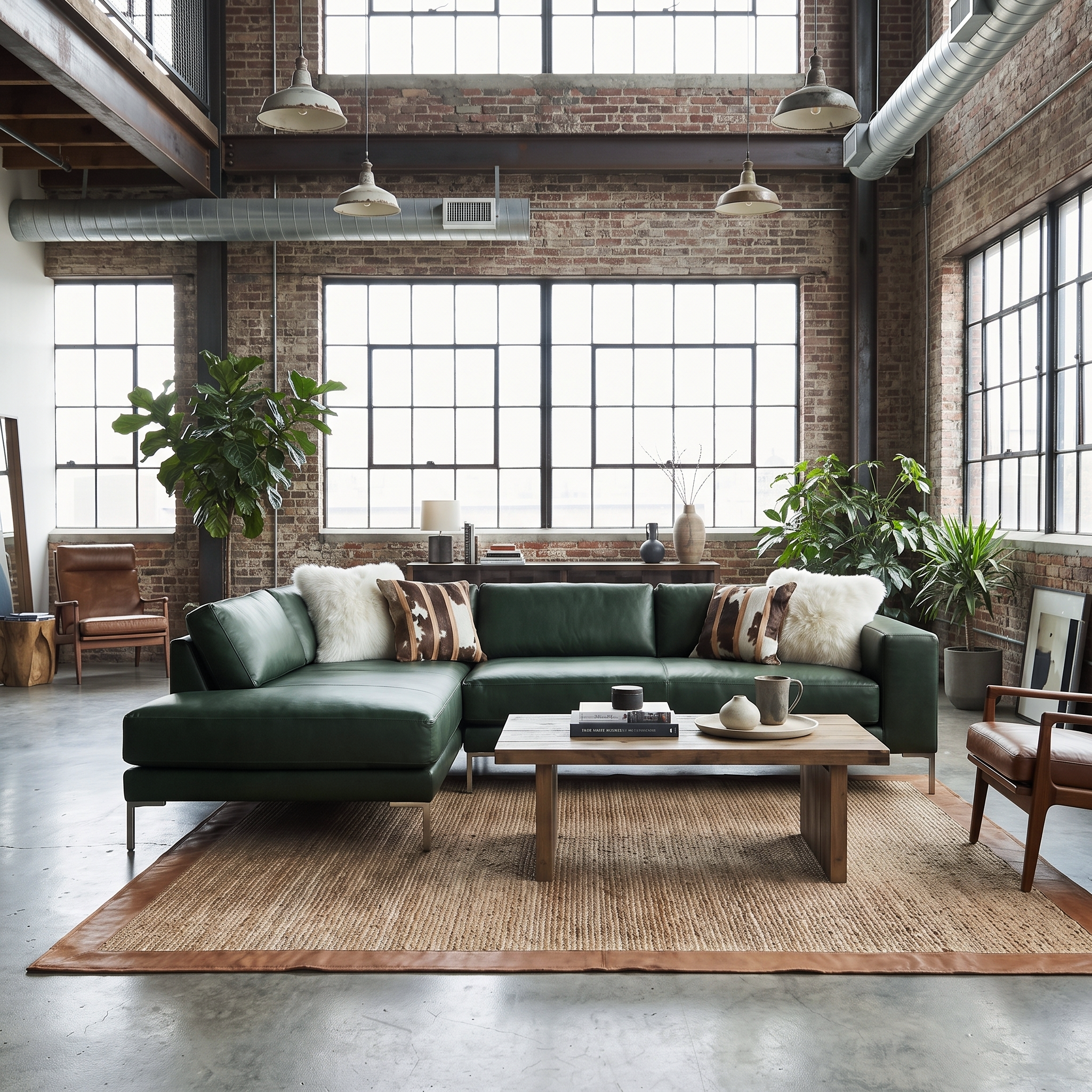 Pine Green Lincoln Leather Sofa ⎻ Sectional w/ Chaise
