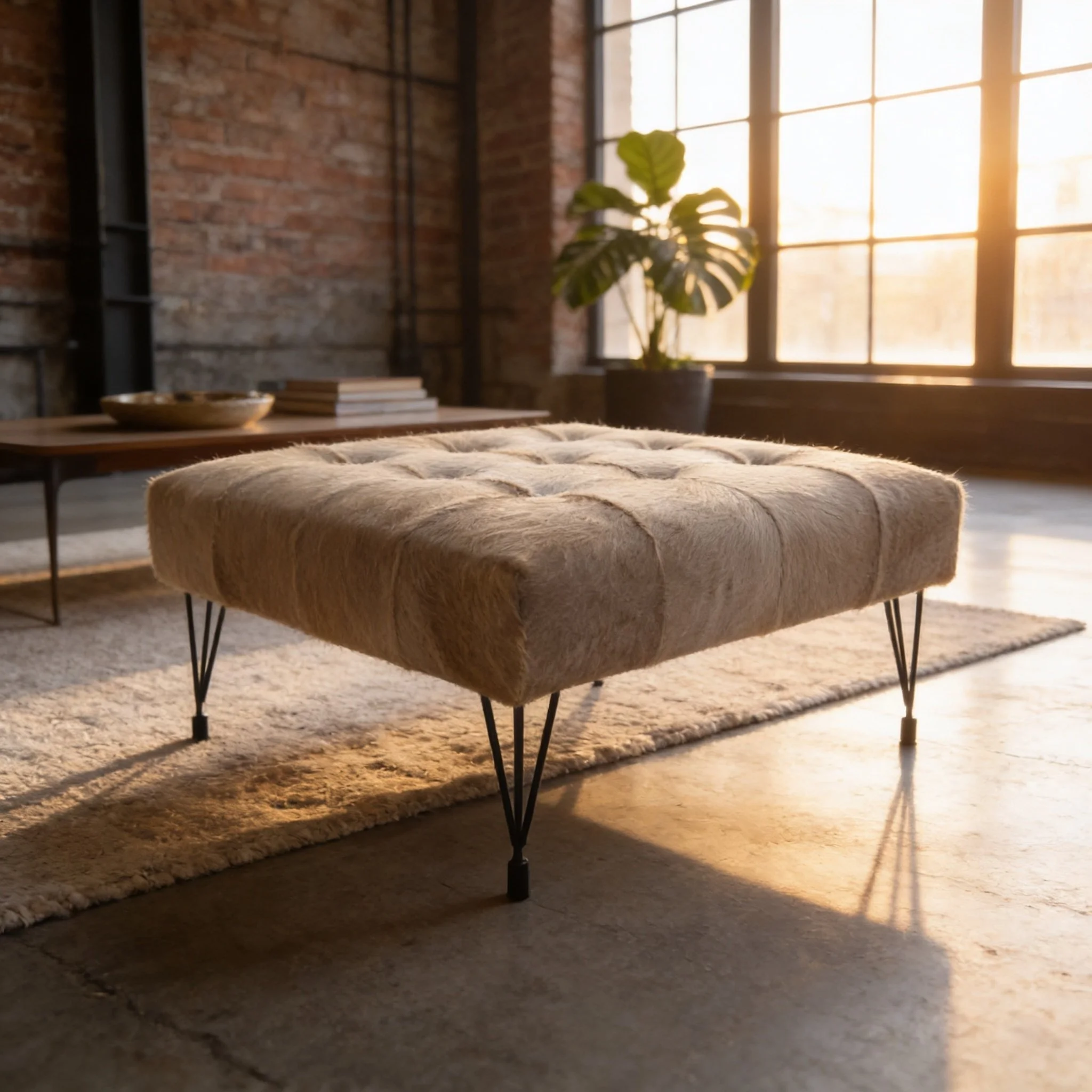Hytower Cowhide Ottoman ⎻ Champagne