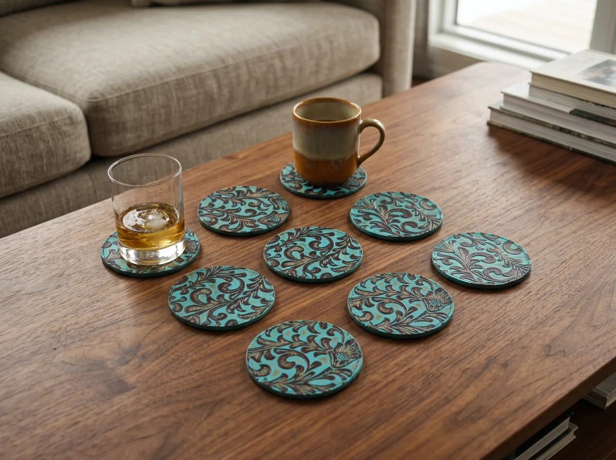 leather drink coasters