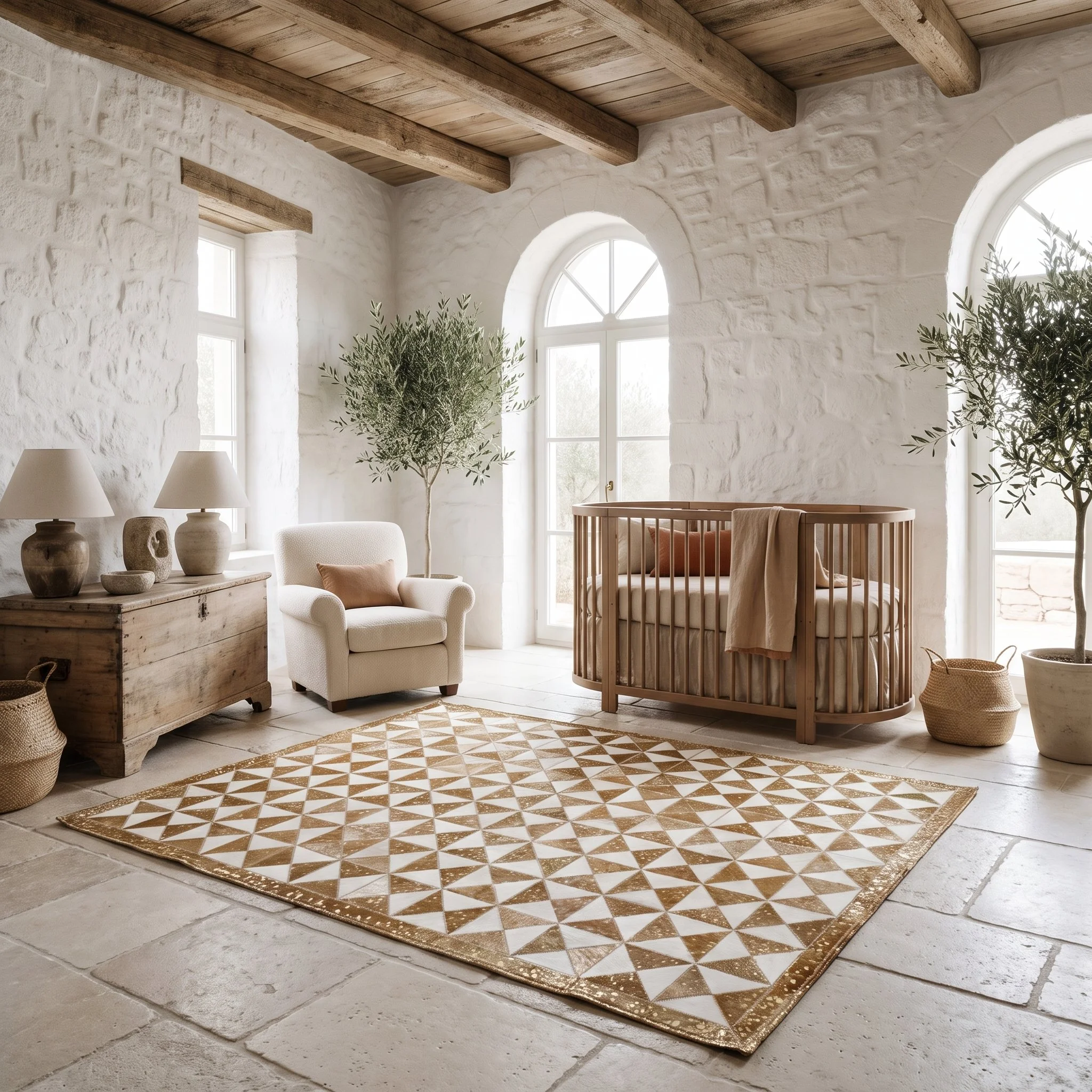 Metallic Gold and White Cowhide Rug
