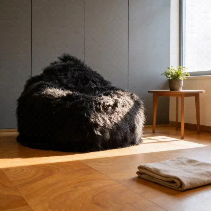 Black Tibetan Lamb Bean Bag Chair