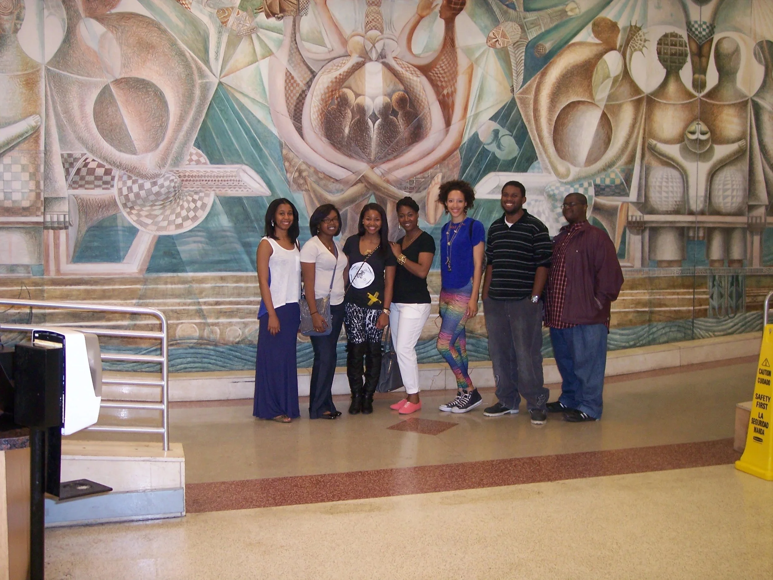  TSU Student Union in front of John Biggers mural.  