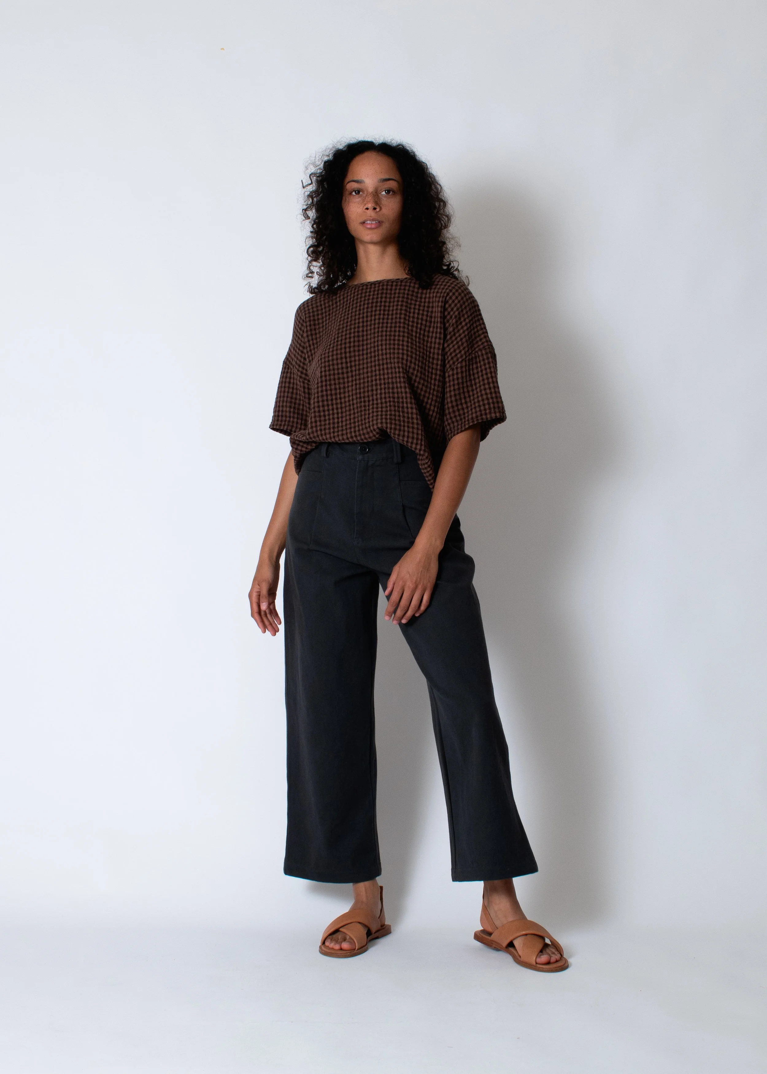 conifer_pullover_top_brn_chk_front_tuck.jpg