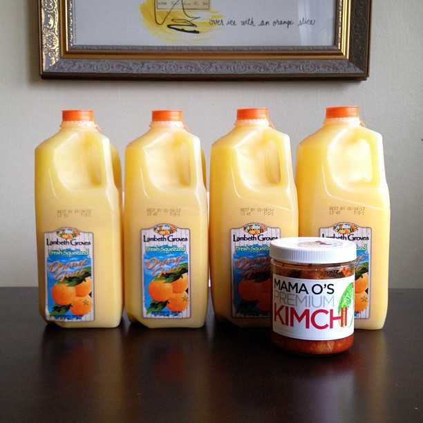 Orange juice, kimchi