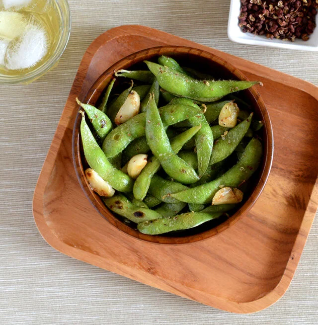 Garlic Edamame with Sichuan Pepper