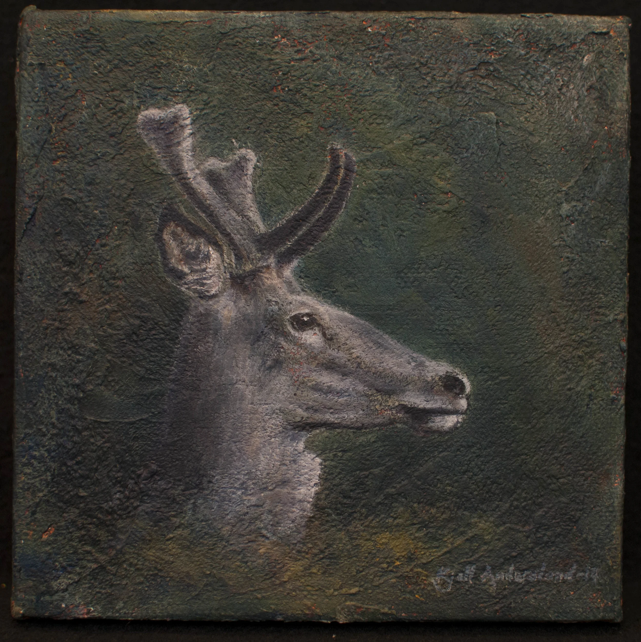  Hjort på utkikk / &nbsp;Deer watching  Akryl 15x15 cm 