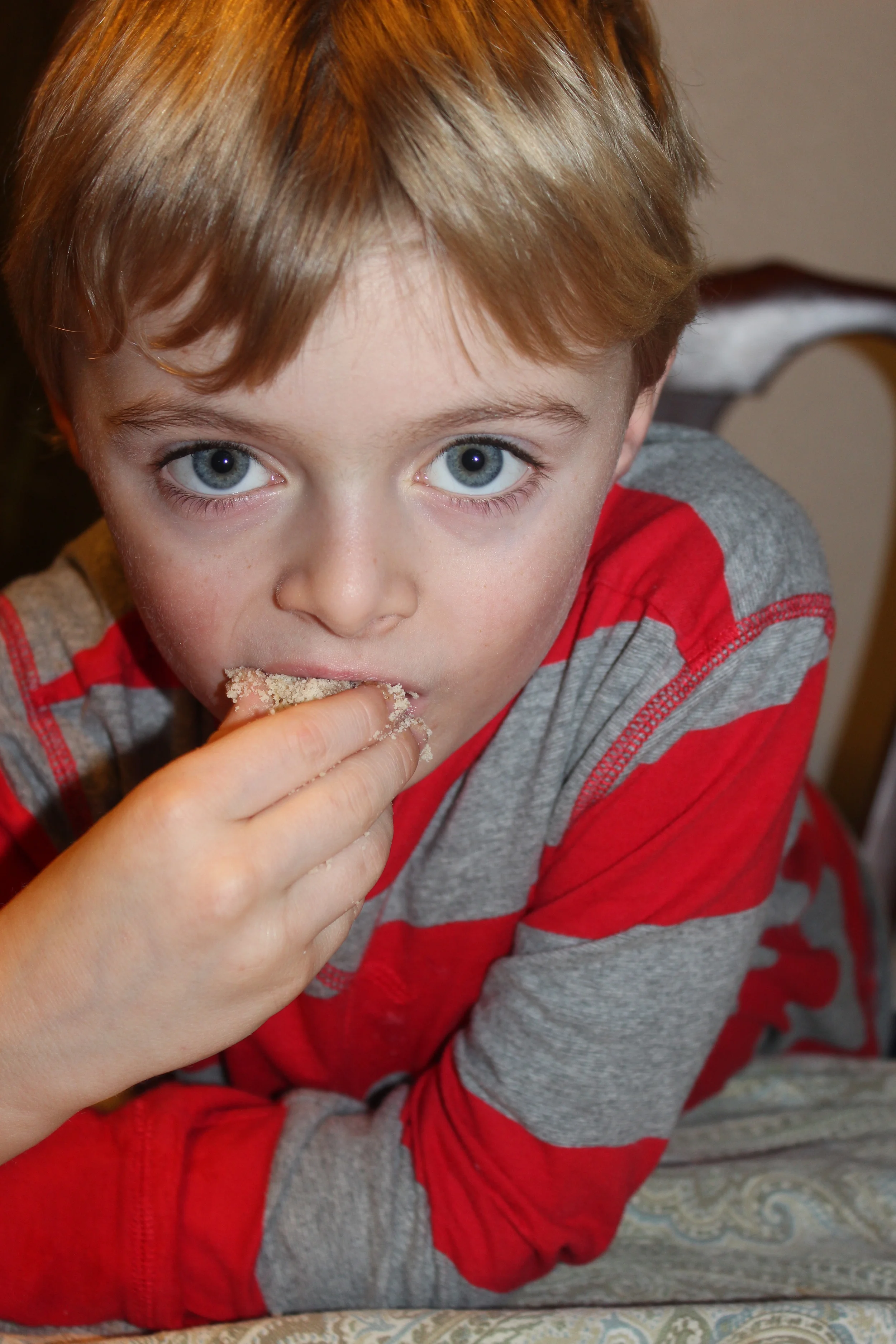 First bite picture here- he's mid-assessment before the "These are awesome" statement was made.