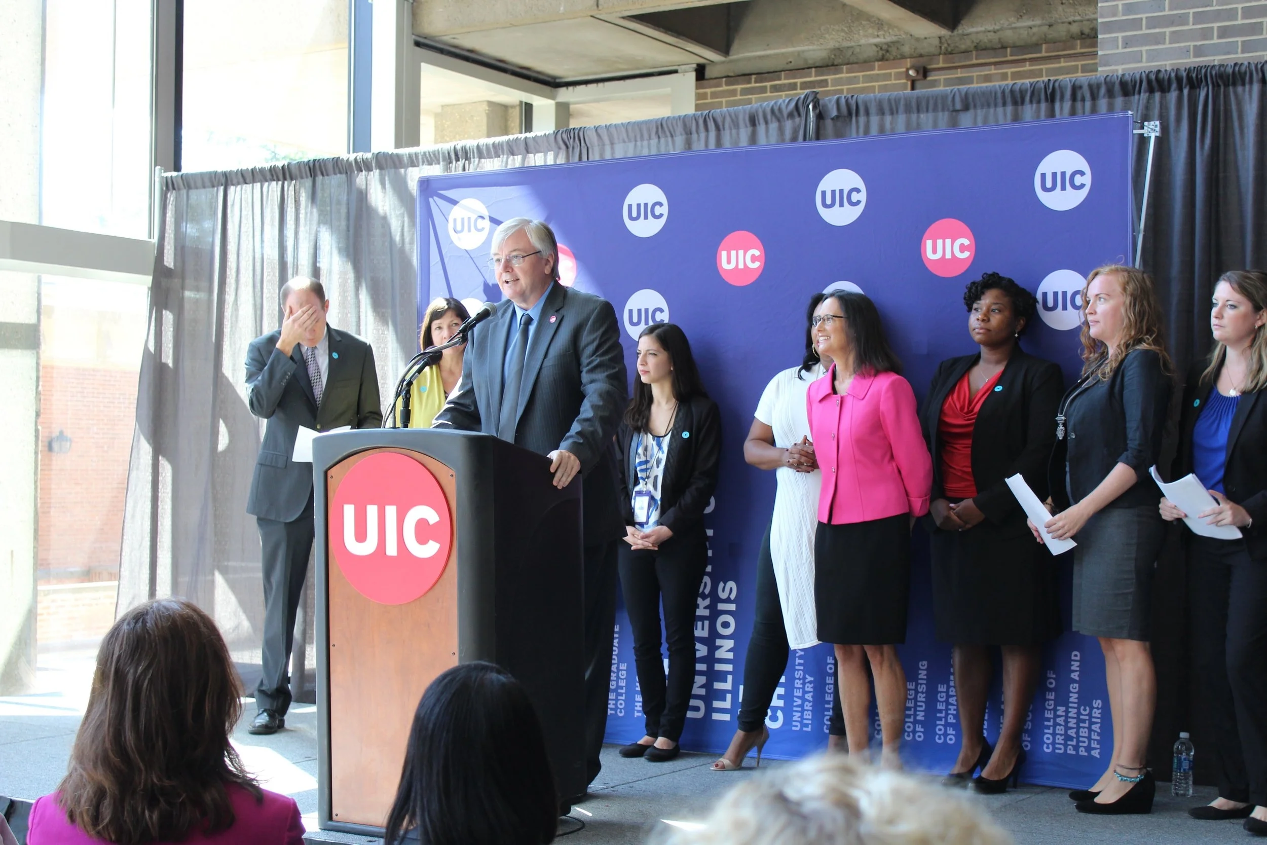 The Chancellor of UIC speaks at the "Preventing Sexual Violence in Higher Education Act" Press Conference