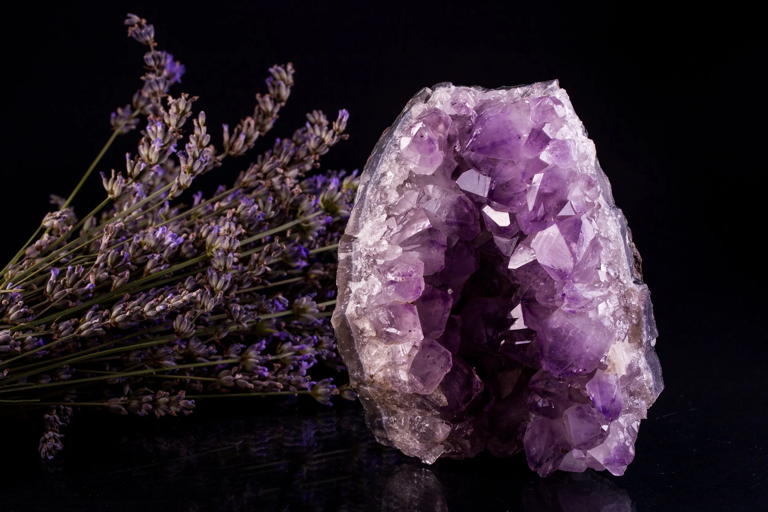 Crystal Healing - Large Amethyst Crystal and Lavender