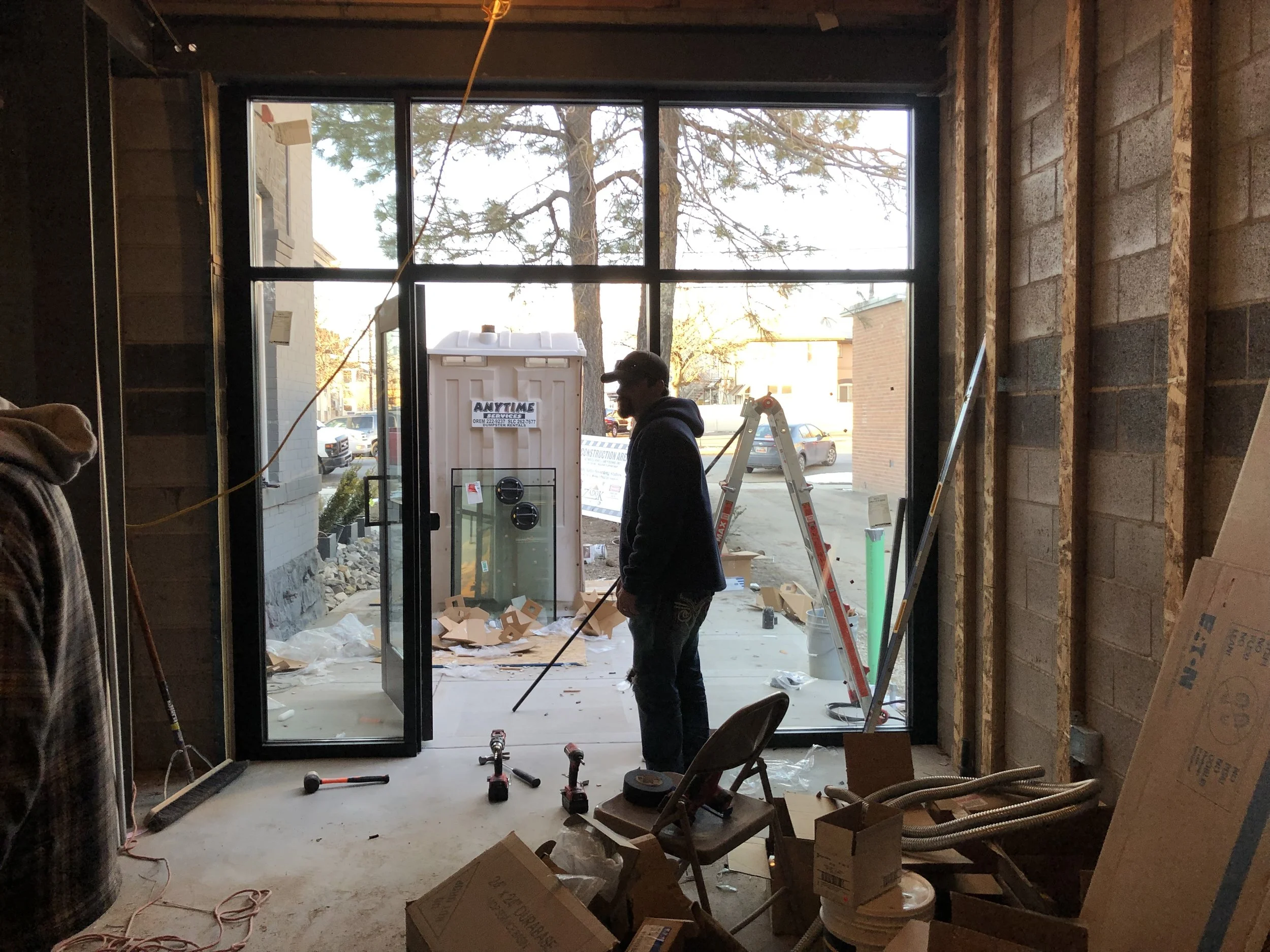 The view from in the lobby, the whole front will be glass which gives a really great view of the outhouse.