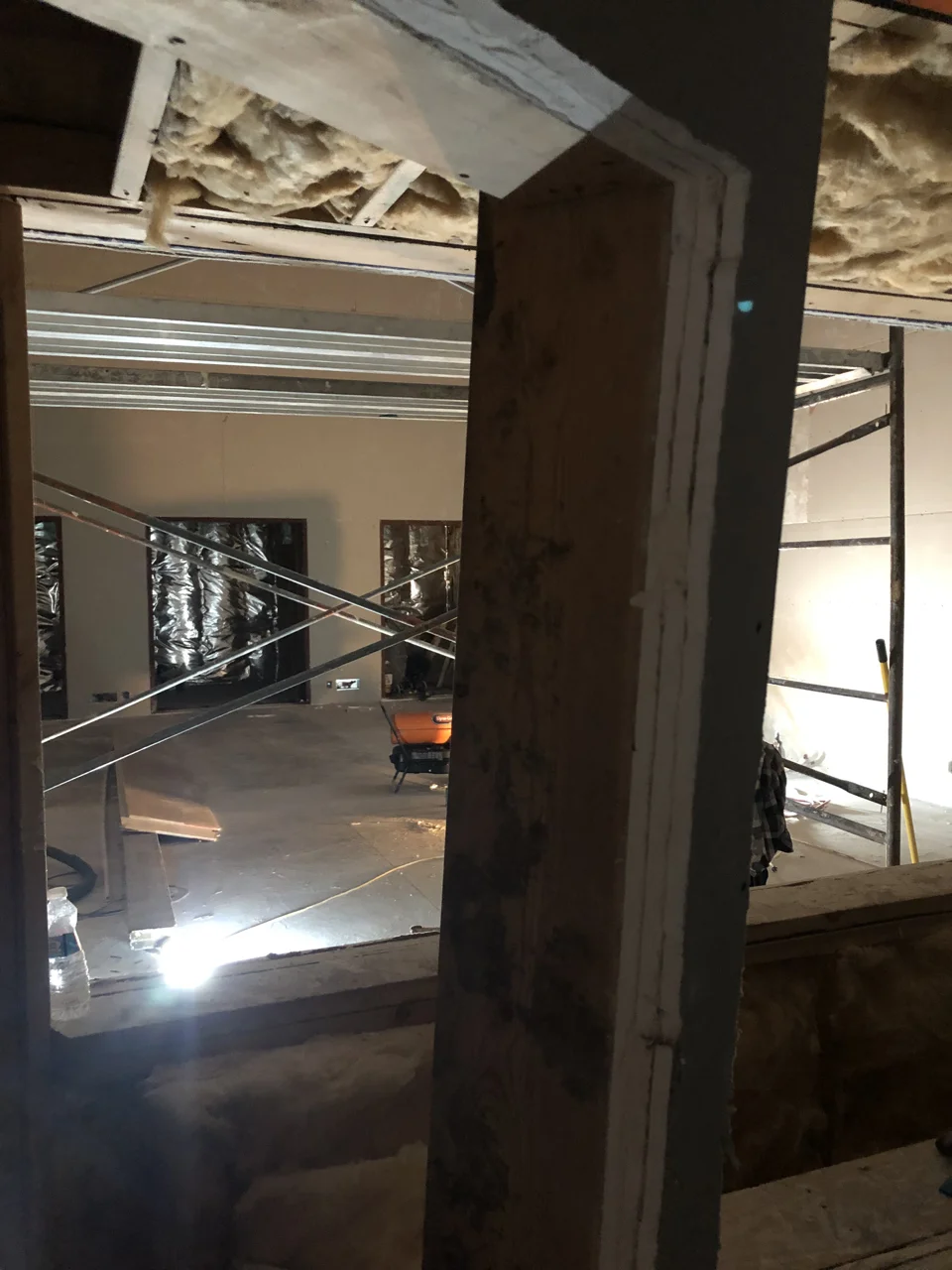 Looking out of control room 1 you can see the 3 layers of sheetrock between the window and the speaker cutout.