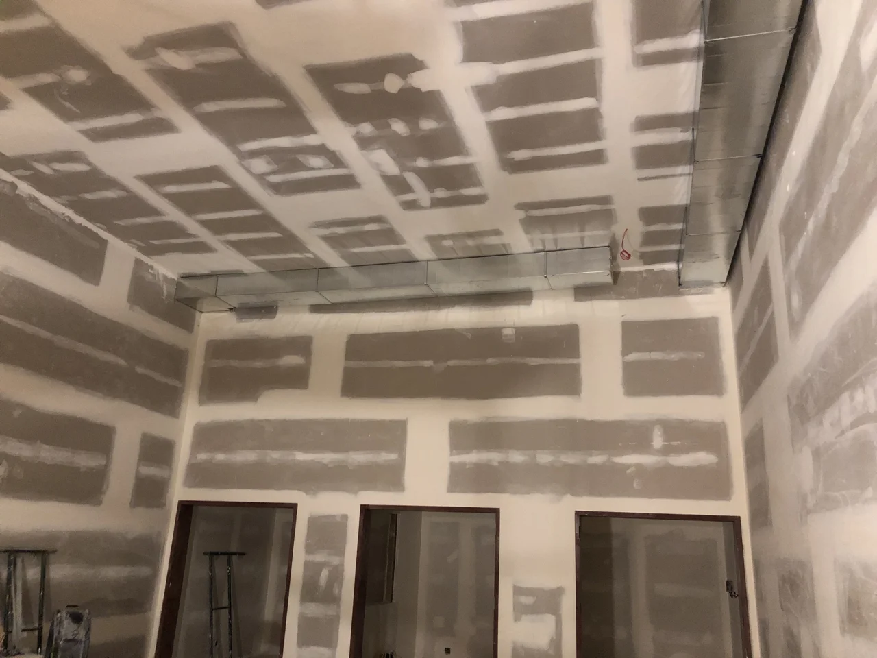 Tracking room 1’s ceiling finished and duct being run.