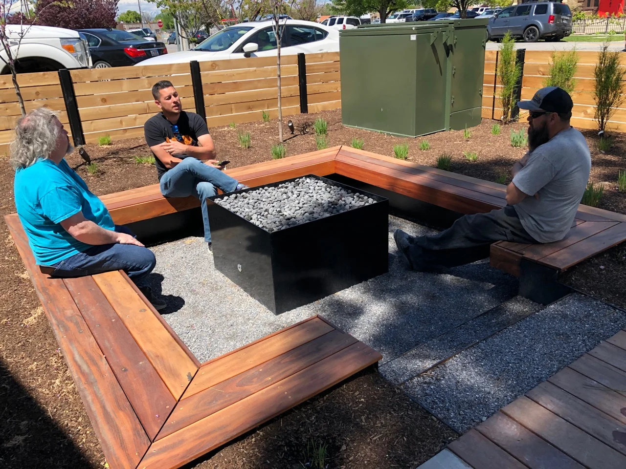 The fire pit area has been a great place for gathering and talking. Here Tony, Nick (contractor) and Jared (superintendent) plan the next few weeks and what needs to be completed before Tony’s final trip.
