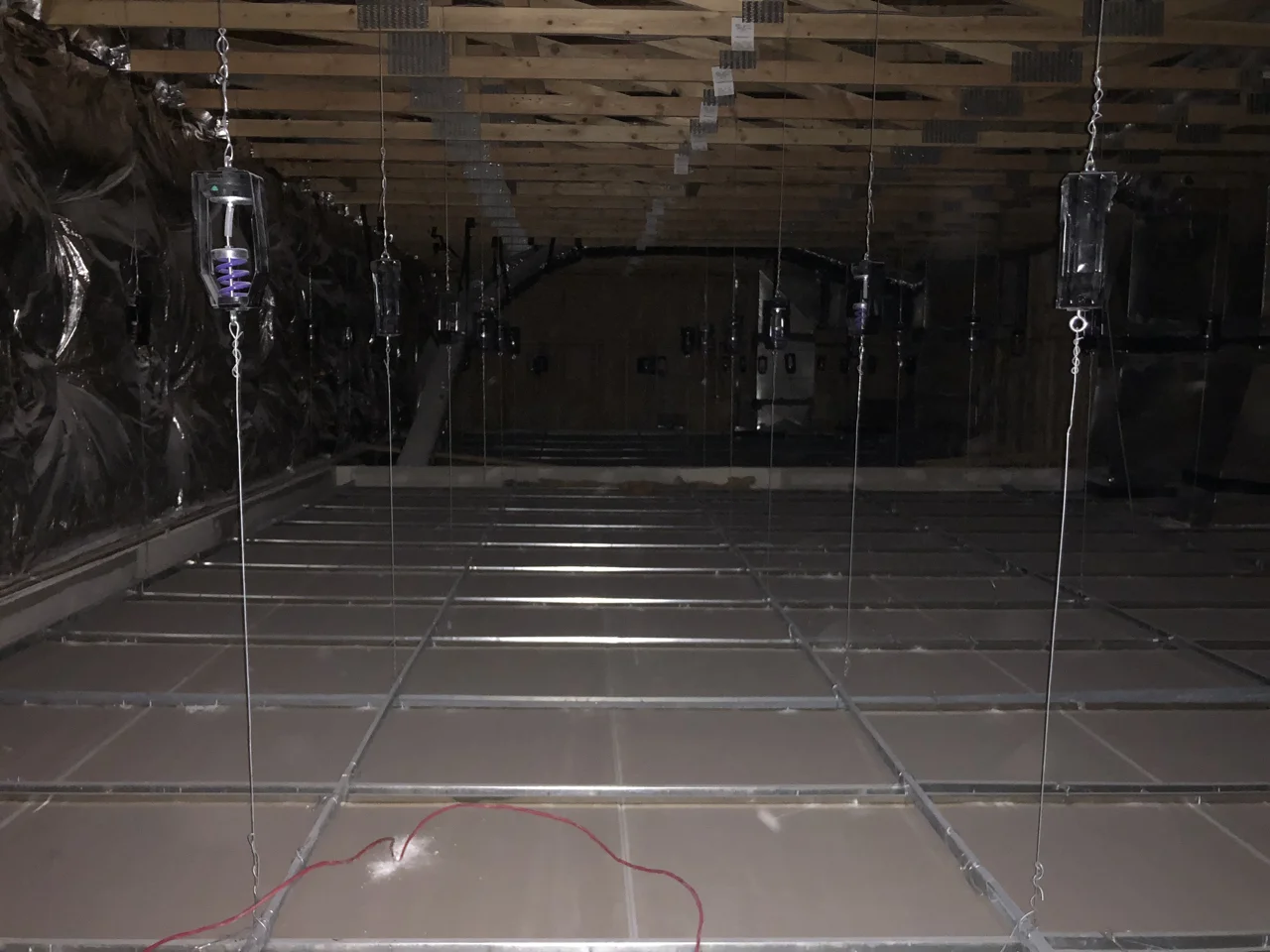 I was up in the space above the studio 2 iso booth and thought it was really interesting to see the studio 2 ceiling hung on the spring isolators from this side.