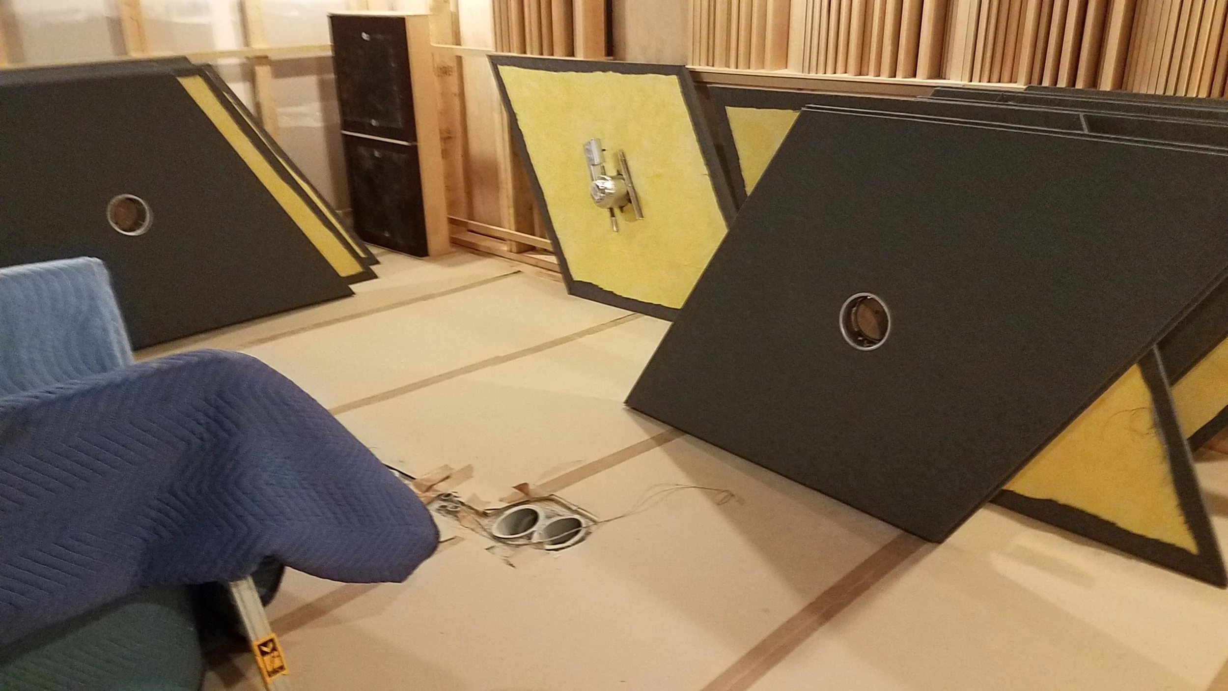 Diamond panels for studio 2’s clouds with light cans installed.