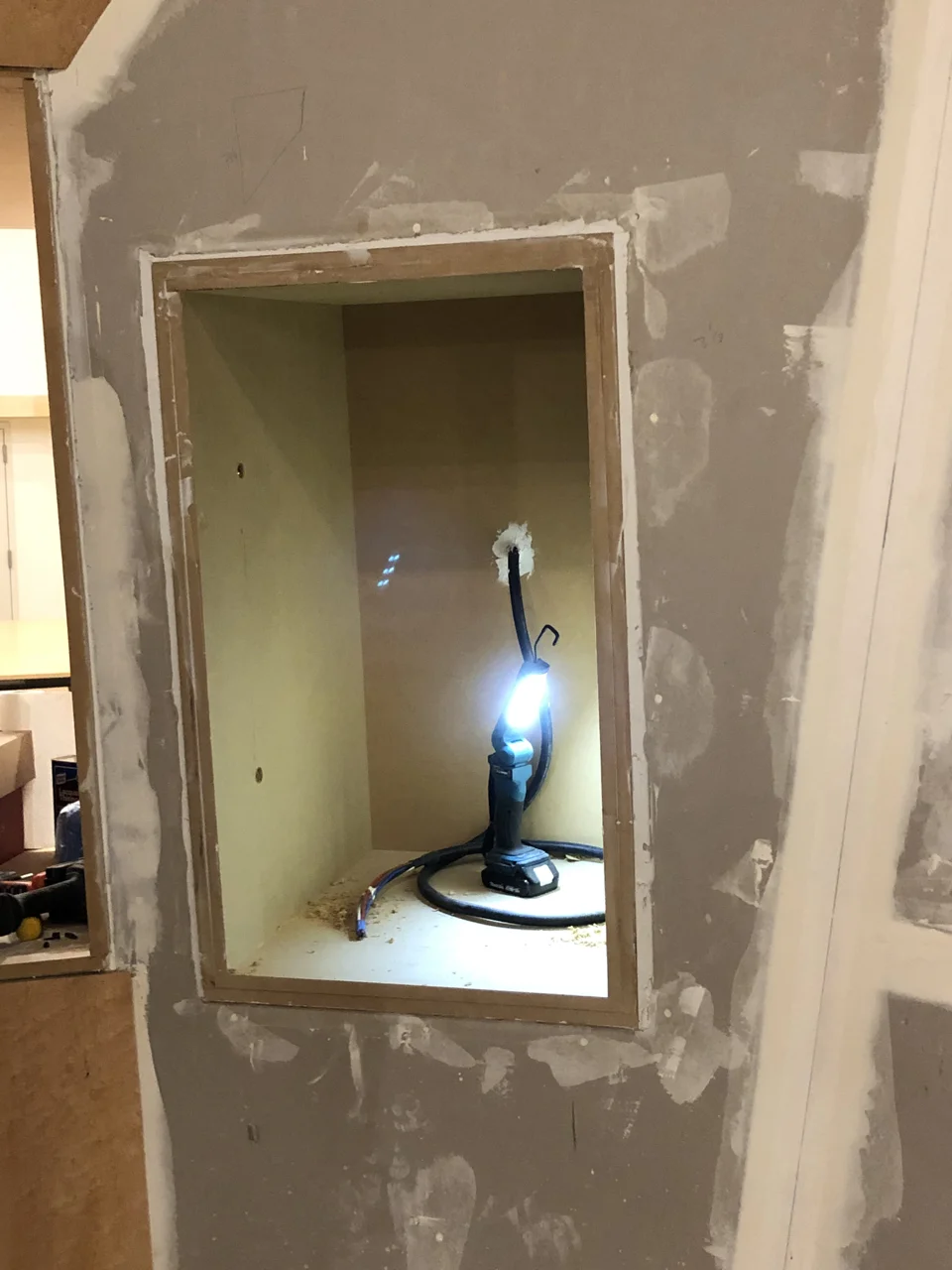 The speaker soffit boxes are mounted in both control rooms.
