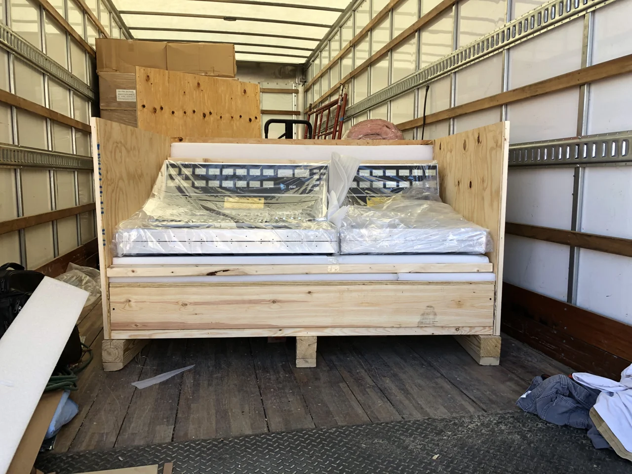 The time finally arrived to open the crate that had been sitting in the truck for weeks since the Brett Acoustics crew arrived, revealing our new API 2448.