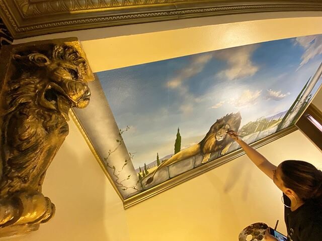 Welcome to the Lion&rsquo;s Den. An epic Greek Mural. 
Our client&rsquo;s vision for their room involved big blue skies, Ancient Greek ruins and a powerful lion. .
.
.
.
.
#muralartist #interiordesign #art #muralsdaily #wallpaint #lions #muralart #mu