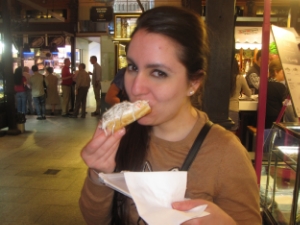 That's my roommate eating some squid thing. She said it was good. I don't believe her.