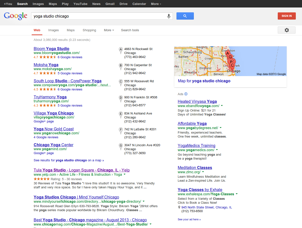 Simply by typing "yoga studio chicago", people can easily find your studio.