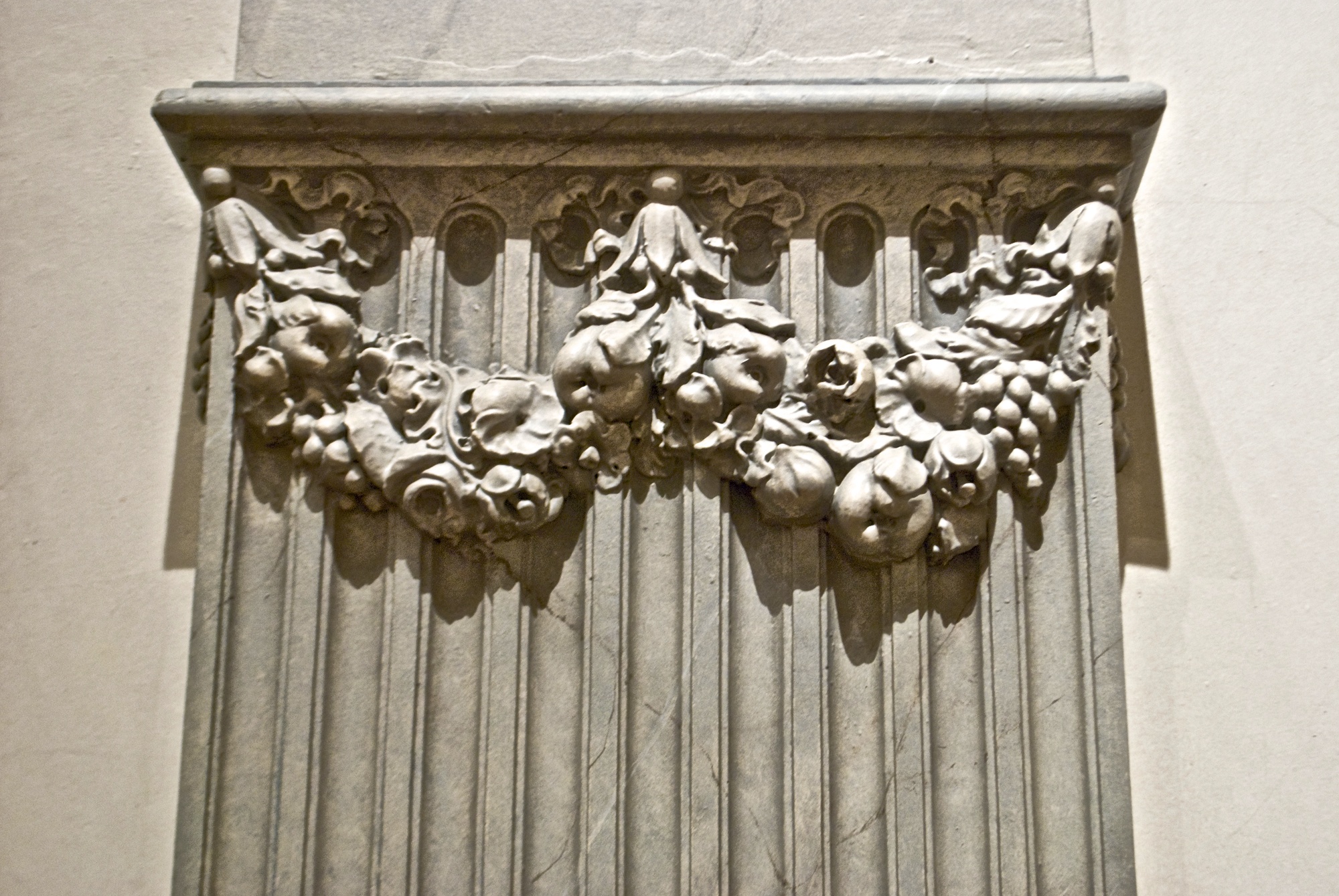 Detail of the restored faux marbled pillaster at the John and Mable Ringling Museum of Art.