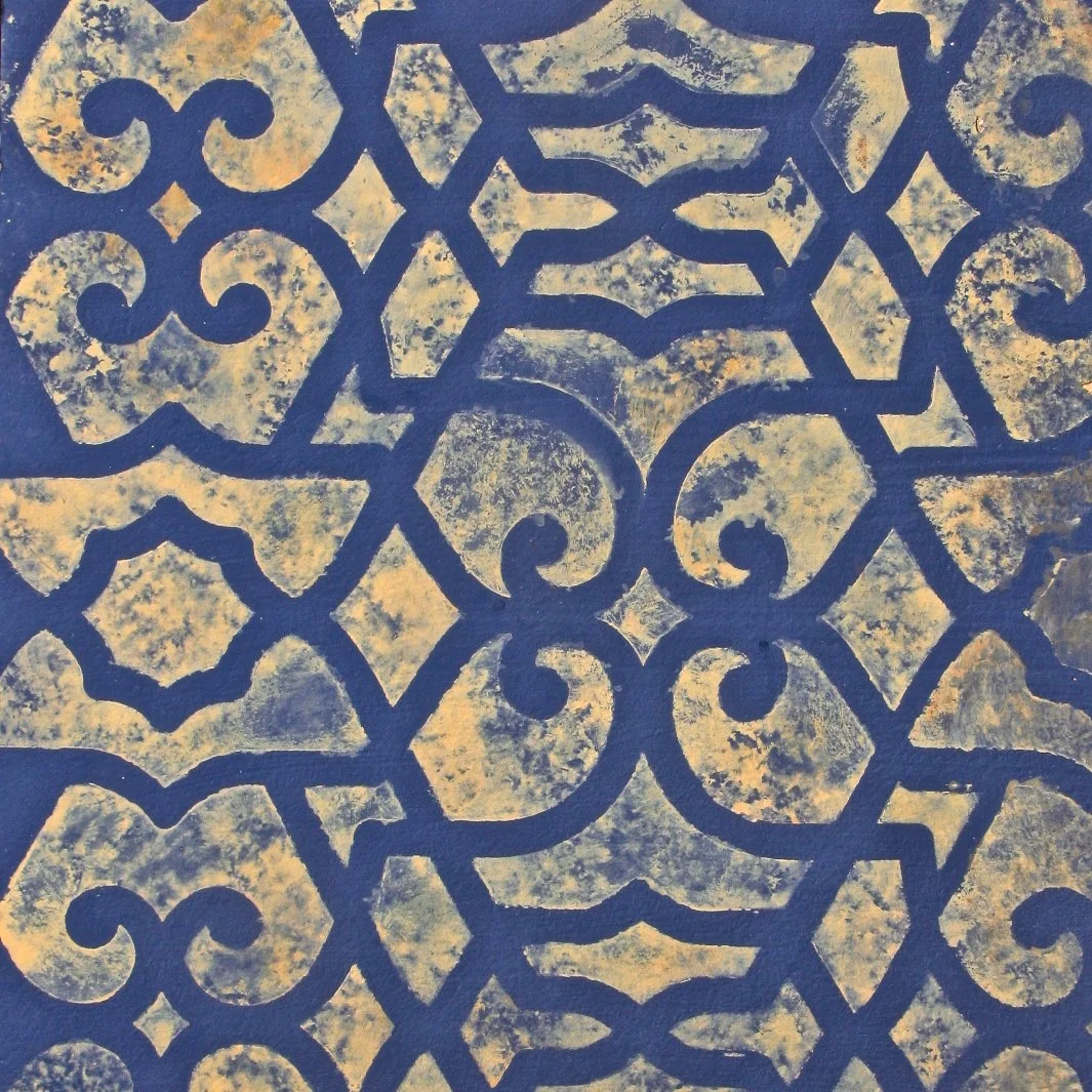 Sample of a sponged fez stencil design for a Moroccan project.