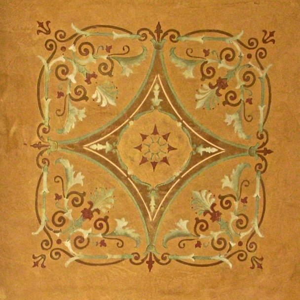 Sample of a stenciled design in Venetian Plaster for a classic coffered ceiling.