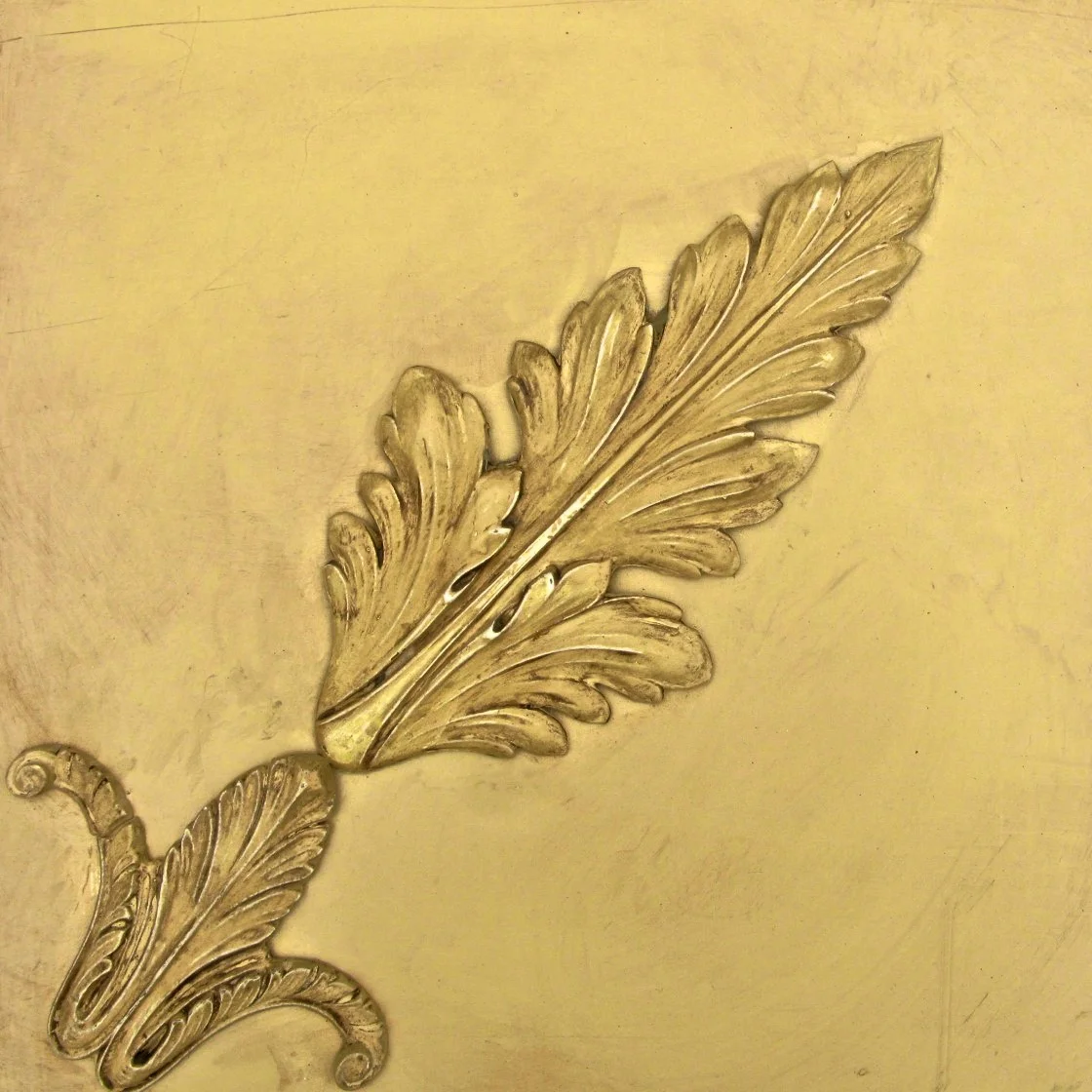 Sample of applied ornament in Venetian Plaster for a drop tray kitchen ceiling.