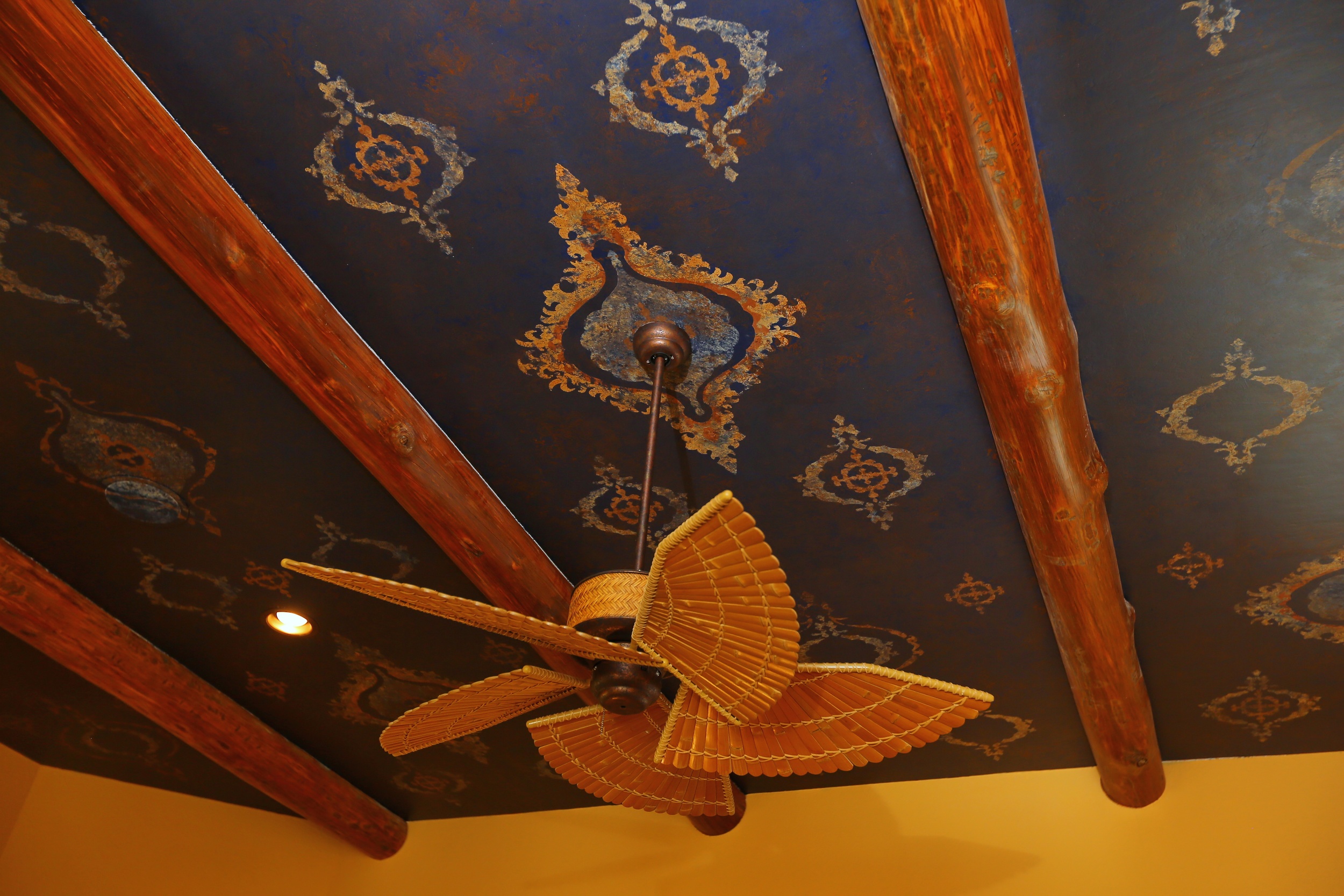 Moroccan-inspired stenciled ceiling