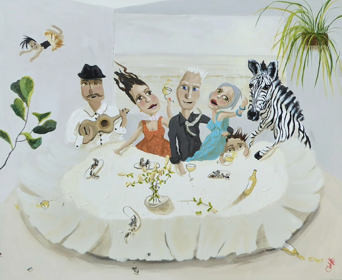Zebra at the soiree’ 1m x 1.2m Oil and Acrylic on linen $6800 AUD