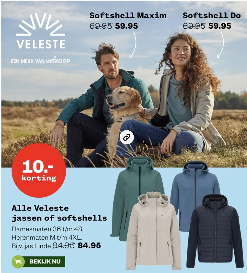 Olly in folder van 'Welkoop' voor 'Veleste' jassen