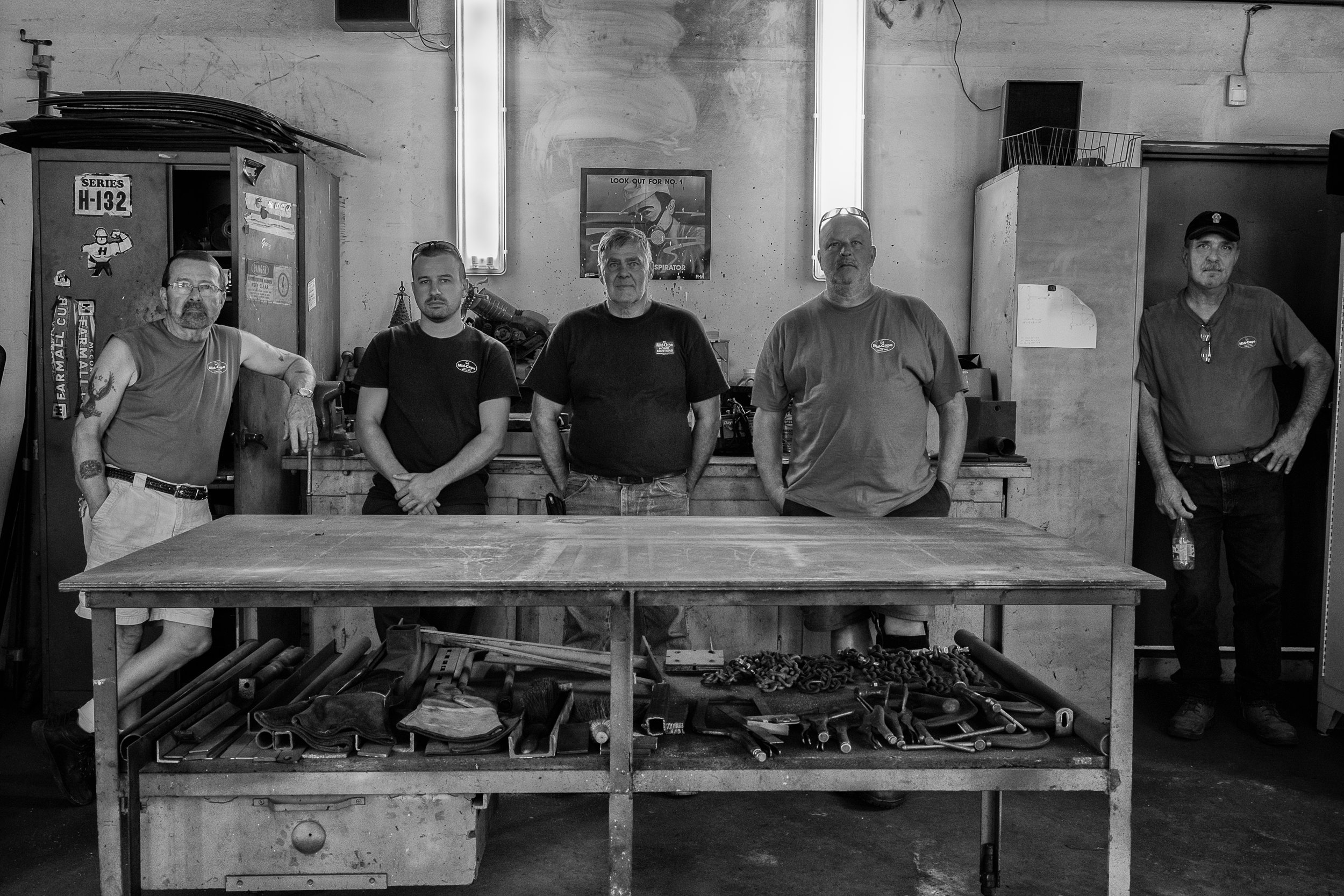 Kevin, Kevin, Wayne, Phil, and Gary in the paint booth